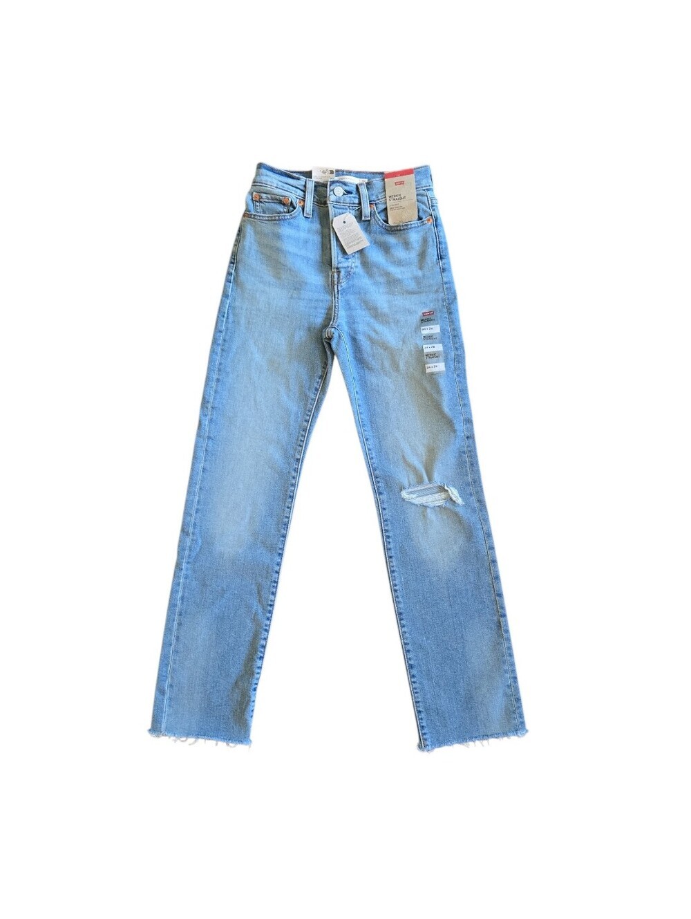 Levi's Women Wedgie Straight High Rise Distressed button Fly Raw Hem Size 24 NWT - Picture 4 of 14